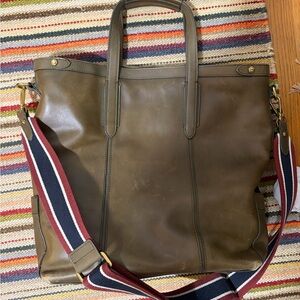 Olive Green Leather Tote Bag